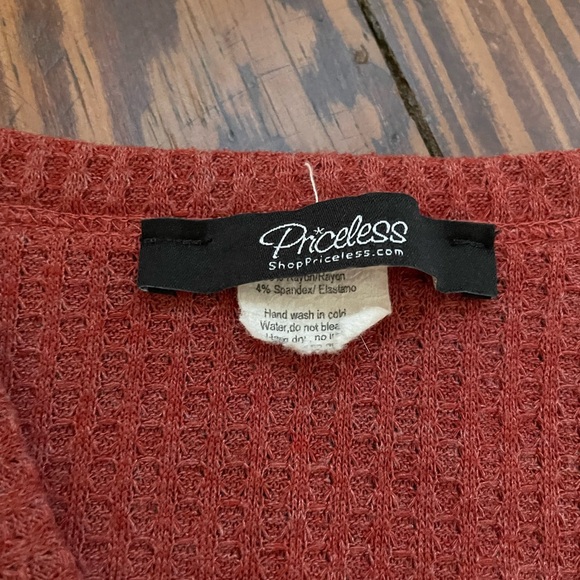 Raquel Rust Button Tie-Front Waffle Knit Top - Picture 6 of 8